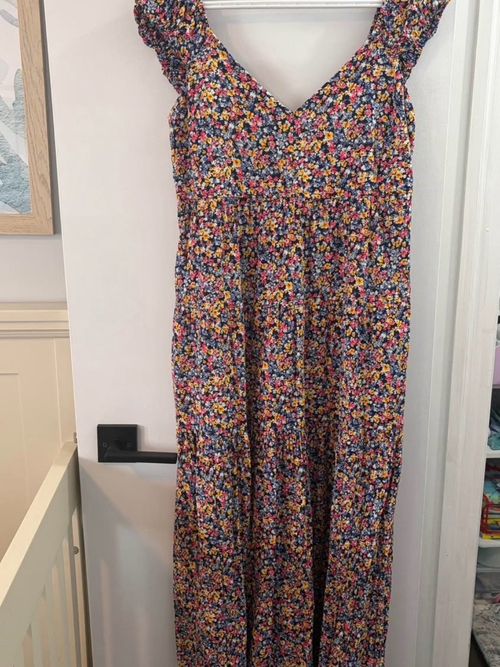 Old Navy Navy Floral Maxi Dress with Pink, Yellow & White Flowers